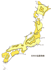 日本地図と温量指数図