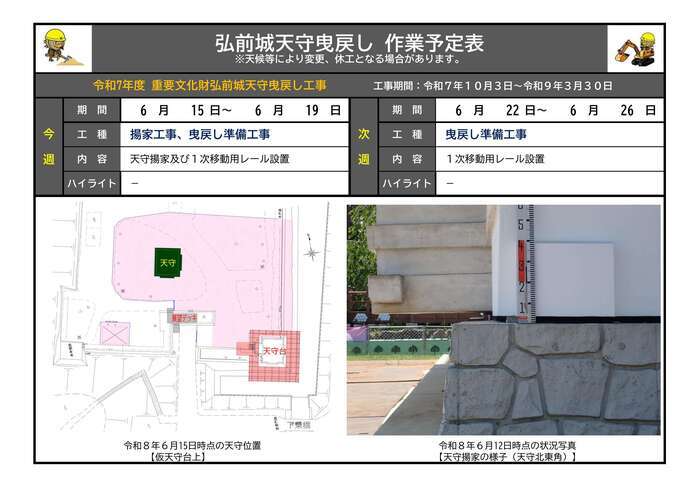 6月15日から26日までの作業予定表の画像 6月15日から26日までの作業予定表の画像