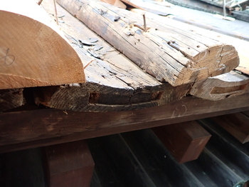 二の丸東門屋根先銅板取外しの状況の画像