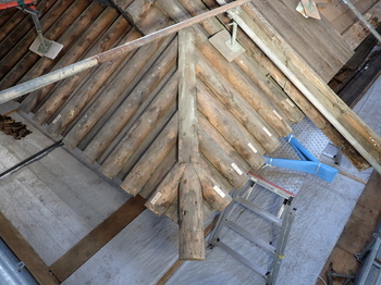 二の丸東門北東隅棟取外し状況の写真