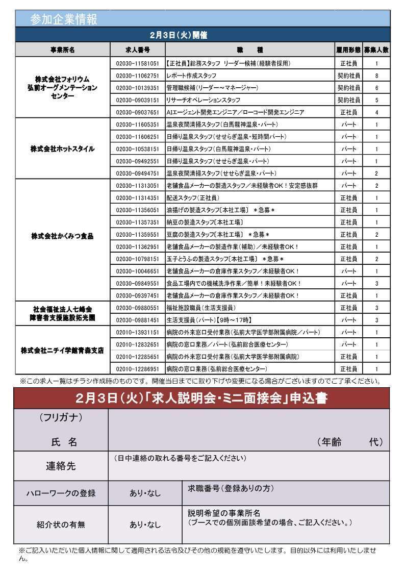 【求職中の方へ】求人説明会・ミニ面接会（2月3日）裏